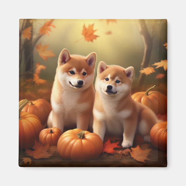 Imã Shiba Inu Puppy Autumn Delight Pumpkin (Frente)