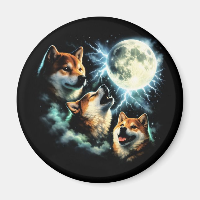 Imã Shiba Inu Uivando para a Lua Gráfico Celestial   (Frente)