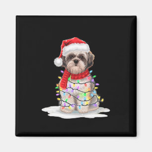 Imã Shih Tzu Árvore de Natal Cute Santa Hat Luz Xmas