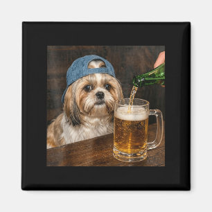 Imã Shih Tzu Bebendo Cerveja Engraçado Meme de Cachorr