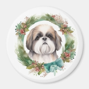 Imã Shih Tzu Christmas Wreath Festivo Pup
