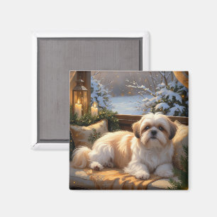 Imã Shih Tzu com Férias das Luzes de Natal