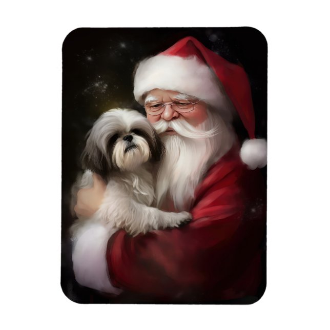 Ímã Shih Tzu Com Papai Noel Natal Festivo (Vertical)