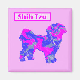 Imã Shih Tzu Cute Dog Silhouette Rosa &Azul
