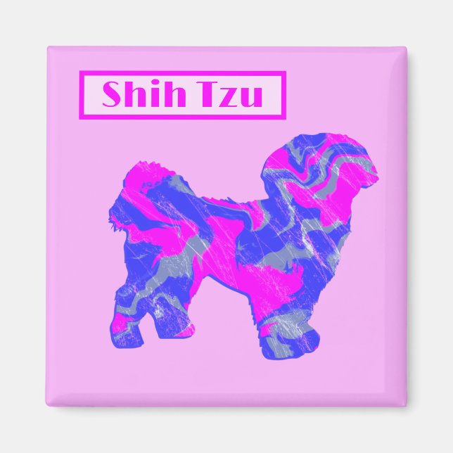 Imã Shih Tzu Cute Dog Silhouette Rosa &Azul (Frente)