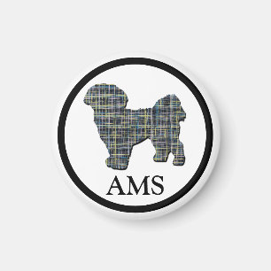 Imã Shih Tzu Cute Dog Silhouette Y& Blue Grid