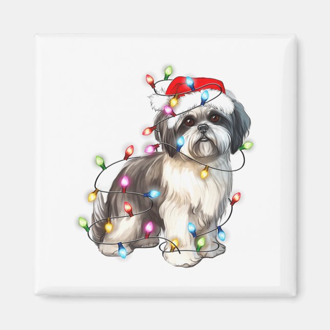 Imã Shih Tzu Dog Christmas Lights Xmas Cute  (Frente)