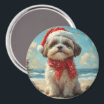 Imã Shih Tzu Dog Christmas Vintage Beach<br><div class="desc">Traga o calor dos feriados para a costa com esta charmosa design inspirada na vintagem, que apresenta um cão festivo sentado numa praia serena. Com um clássico toque de feriado de tons nostálgicos e vibrações costeiras, esta trabalho de arte captura a magia do Natal pelo mar. Perfeito para espalhar alegria...</div>