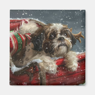 Imã Shih Tzu Dog Natal Festivo