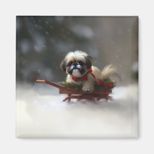 Imã Shih Tzu Natal neve inverno