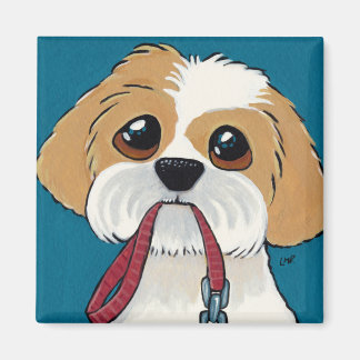 Imã Shih Tzu Puppy no Blue Dog Art Magnet