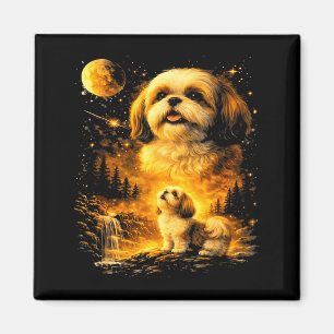 Imã Shih tzu retrô dos anos 90 uivando para a lua cach