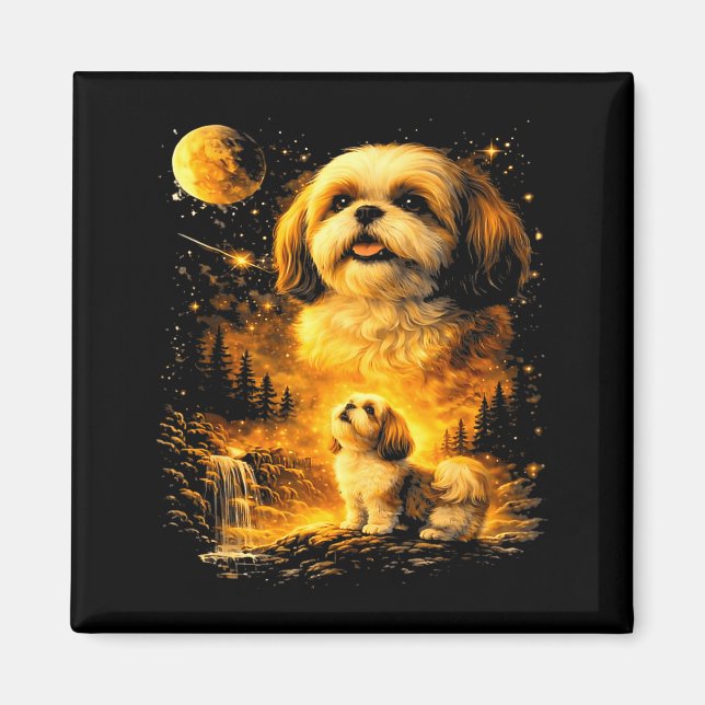 Imã Shih tzu retrô dos anos 90 uivando para a lua cach (Frente)