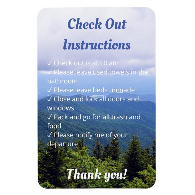 Ímã Short term Rental Checkout Instructions Mountains (Vertical)
