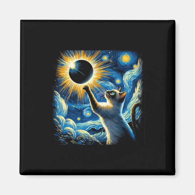 Imã Siamese Cat 2024 Van Gogh Starry Night Siamese Cat (Frente)