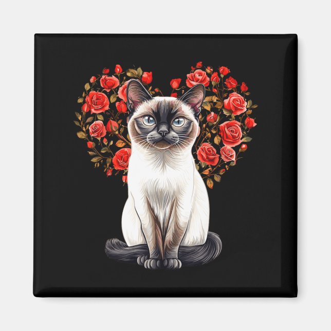 Imã Siamese Cat Lover Floral Heart Valentines Day  (Frente)