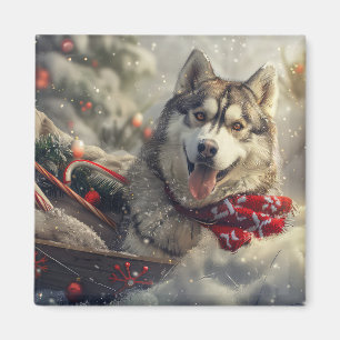 Imã Siberian Husky Dog Festivo