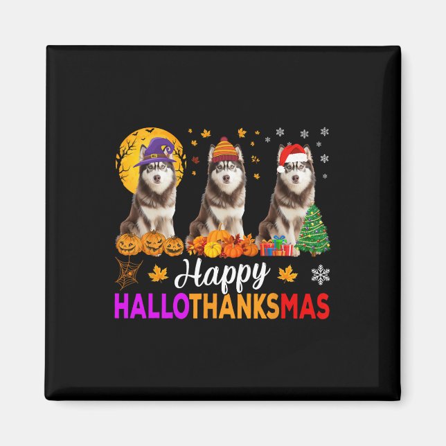 Imã Siberian Husky Dog Halloween HalloObrigado (Frente)