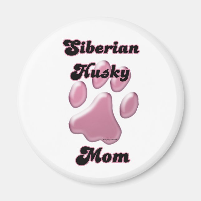Imã Siberian Husky Mãe Pawprint Rosa - Magnet (Frente)