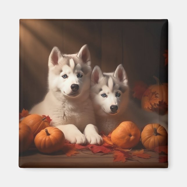 Imã Siberian Husky Puppy Autumn Delight Pumpkin (Frente)