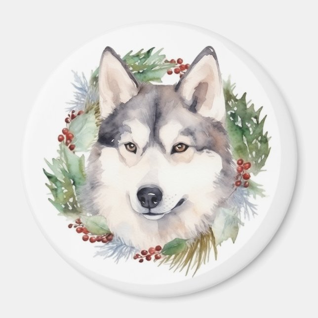 Imã Siberian Husky Wreath Festiva Pup (Frente)