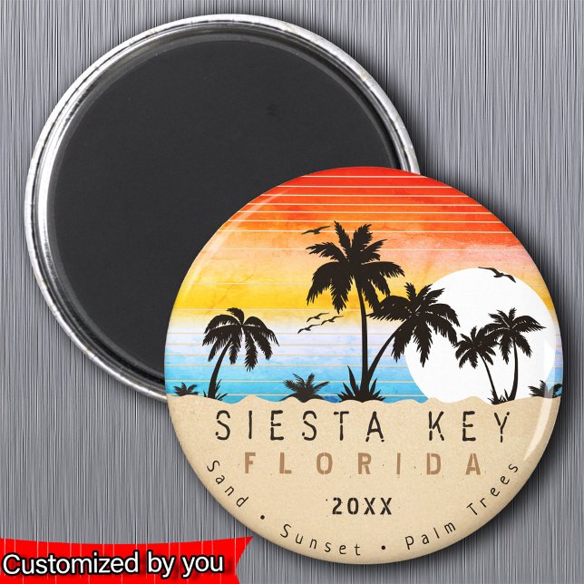 Imã Siesta Key Florida Beach Retro Sunset Souvenir 80 (Criador carregado)