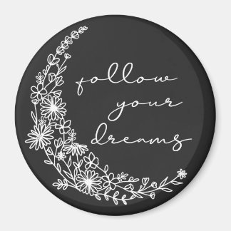 Imã Siga seus sonhos, Lua Floral em Branco