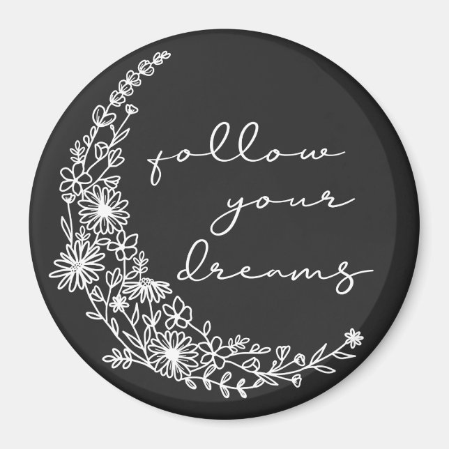 Imã Siga seus sonhos, Lua Floral em Branco (Frente)