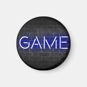 Imã Signo de neon de jogo na parede de tijolos