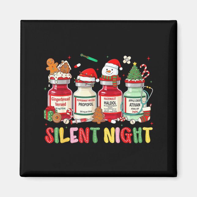 Imã Silent Night Funny Nurse Christmas Design  (Frente)