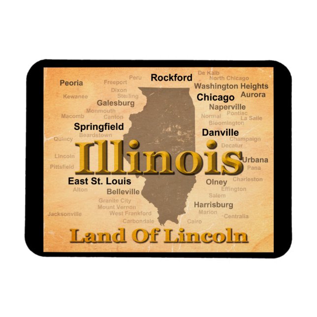 Ímã Silhouette do Mapa do Orgulho Estatal de Illinois  (Horizontal)
