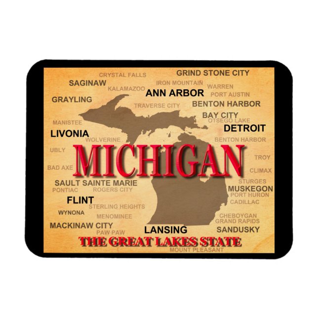 Ímã Silhouette do Mapa do Orgulho Estatal de Michigan (Horizontal)