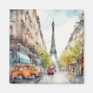 Imã Silhueta da Cidade de Paris França Aquarela