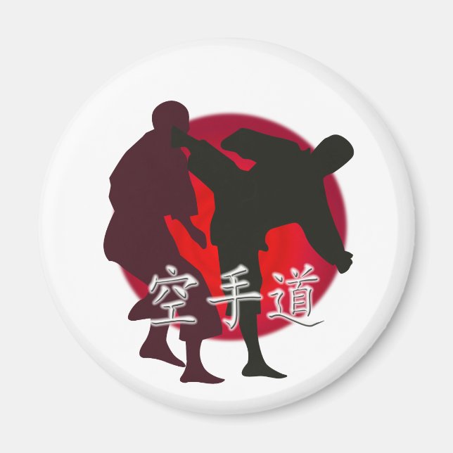 Imã Silhueta da luta de Karate, fundo vermelho. (Frente)