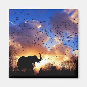 Imã Silhueta de elefante africano ao pôr do sol