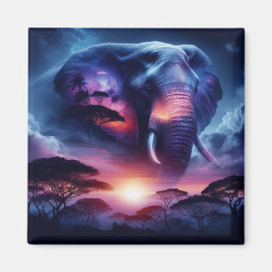 Imã Silhueta de Elefante Africano ao Pôr do Sol Safari