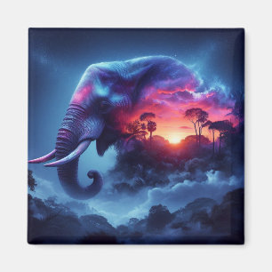 Imã Silhueta de Elefante Pôr do Sol Vibrante Safari