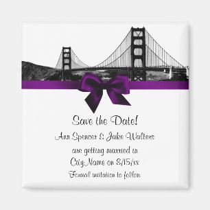 Imã Silhueta de San Fran em Preto e Branco com Roxo Sa