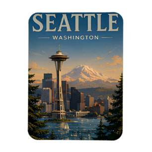 Ímã 💚 Silhueta de Seattle Estilo Moderno do Noroeste