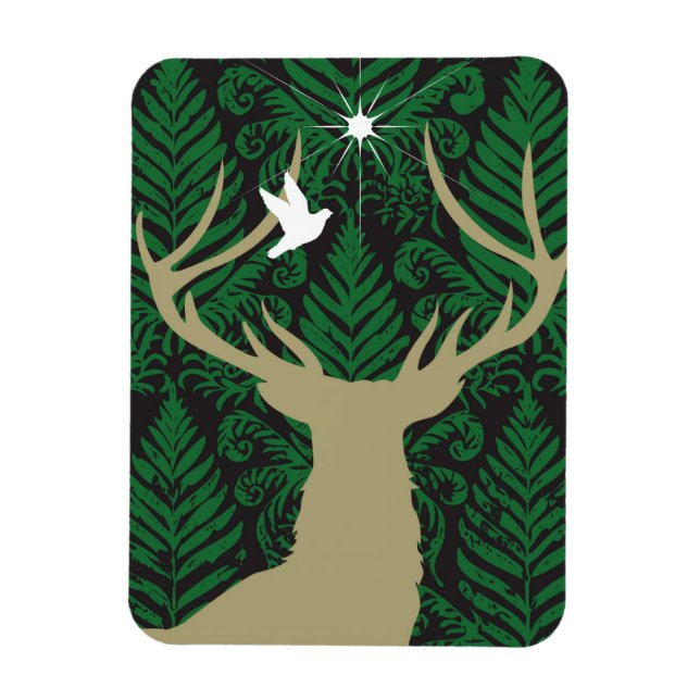 Ímã Silhueta de veado, pomba e estrela contra um veado (Vertical)