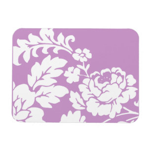 Ímã Silhueta Floral Branca Vintage em Lavanda