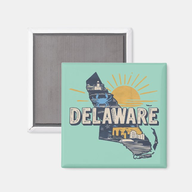 Imã Silhueta Retrô Cênica de Delaware (Front/Back)