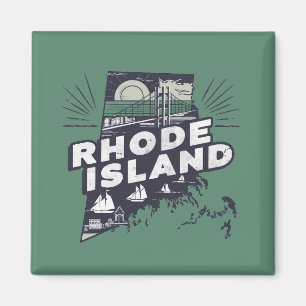 Imã Silhueta Retro Cênica de Rhode Island