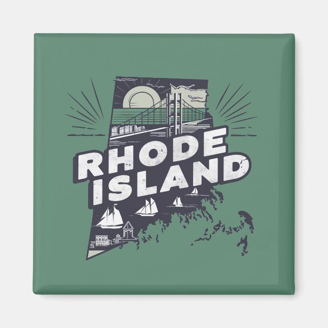 Imã Silhueta Retro Cênica de Rhode Island  (Frente)