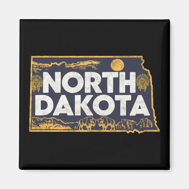 Imã Silhueta Retro Dakota do Norte (Frente)