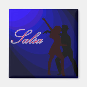 Imã Silhuetas de dançarinos da salsa com fundo azul