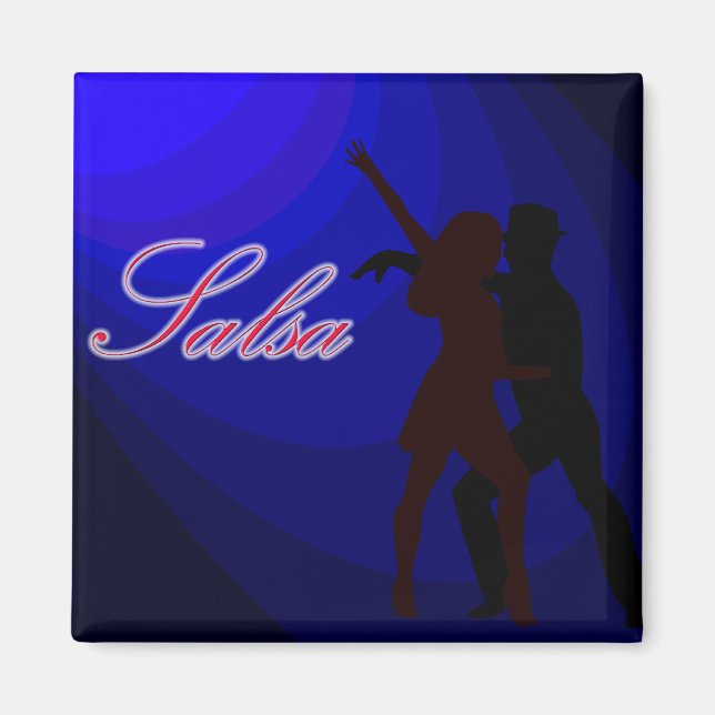 Imã Silhuetas de dançarinos de Salsa com fundo azul (Frente)