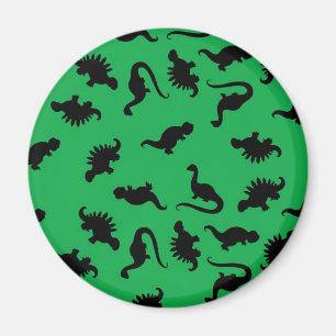 Imã Silhuetas de Dinossauros em Padrão de Fundo Verde