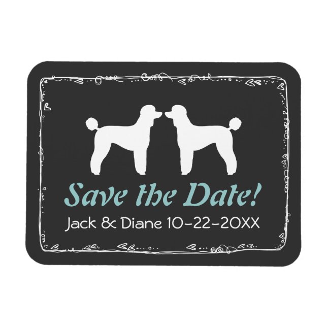 Ímã Silhuetas de Poodle Padrão Casamento Salve a Data (Horizontal)