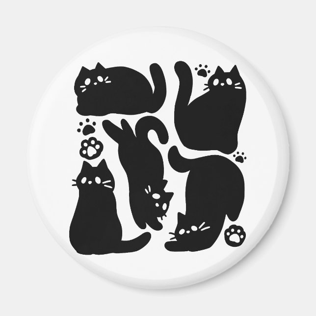 Imã Silhuettes de Gato Negro - Design de Felino Cinto (Frente)